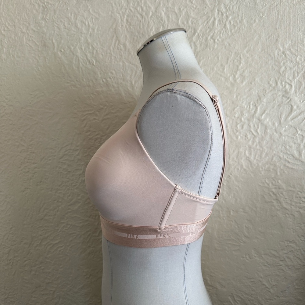 Victoria’s Secret Pink Wireless Nude Beige Logo Band Bra Lightly Lined - Picture 4 of 7
